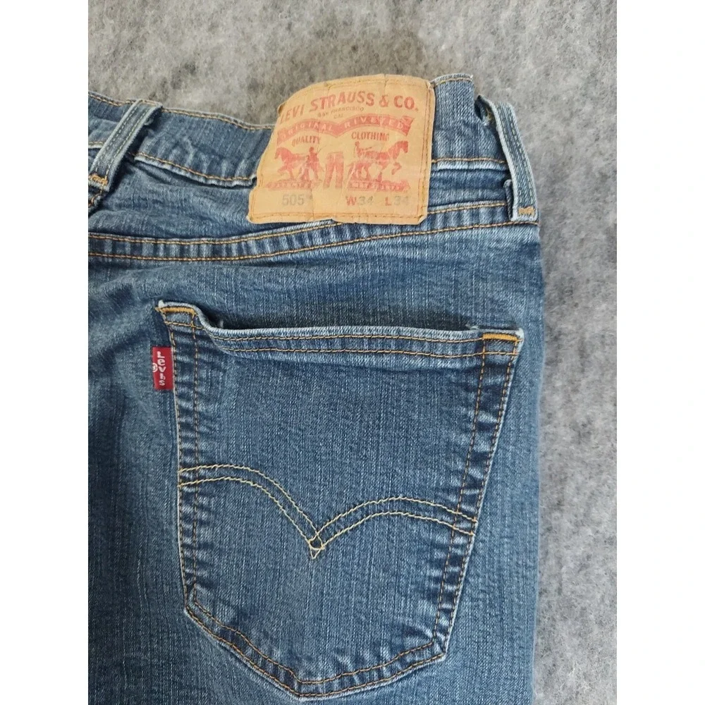 Levis 505 Jeans Mens 32x33 Blue Straight Fit Regular Medium Wash Tag size‎ 34x34